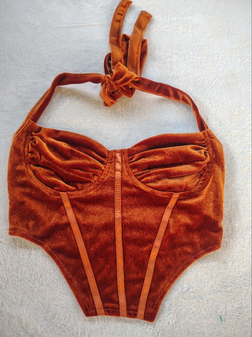 Shein Velvet Halter Bustier Top in Burnt Orange